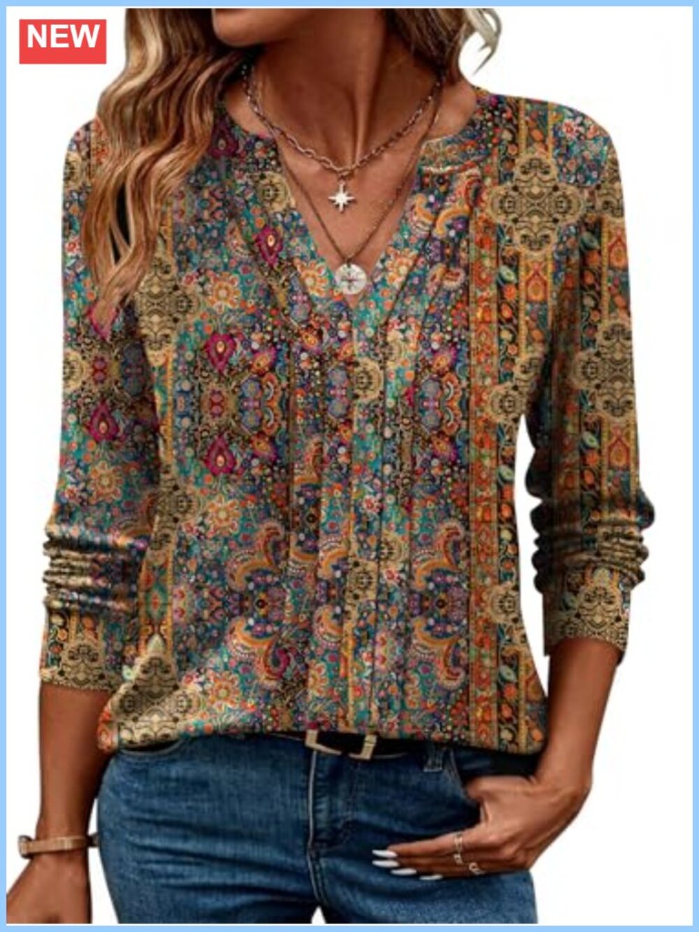 Zeagoo Women's Long Sleeve Henley V-Neck Tunic Top Pleated Flowy Blouse